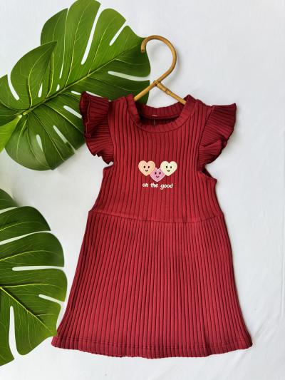 Kalp Baskılı Elbise (Vişne)
