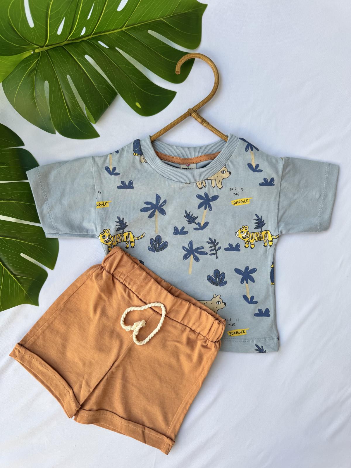 Palmiye Baskılı Takım (Mavi)