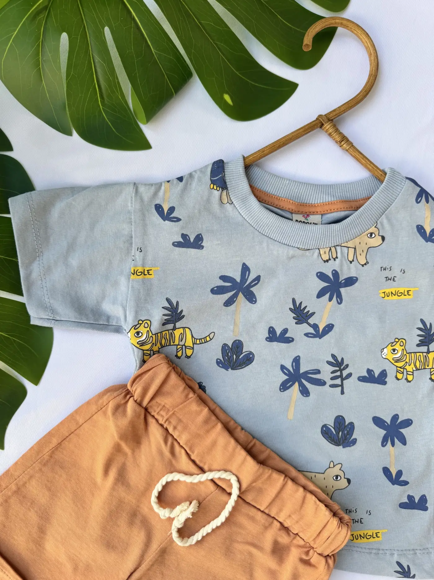 Palmiye Baskılı Takım (Mavi)